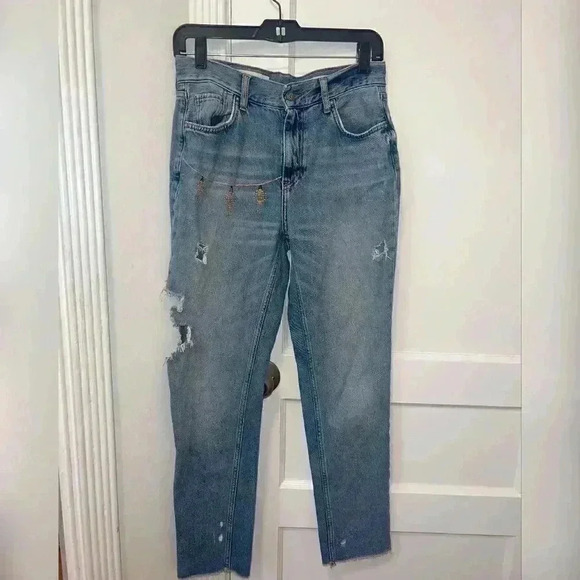 Pilcro and the Letterpress Embroidered Lantern Jeans With Distress - Picture 1 of 4